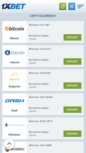 1xbet crypto currency options