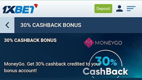 1xbet 30% cashback bonus