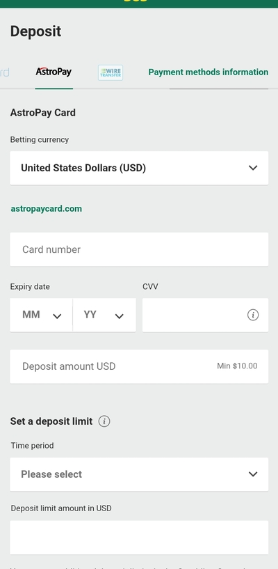 Bet365 Astropay deposit option