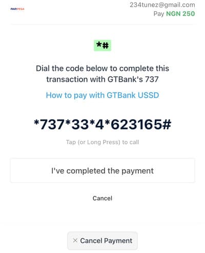 USSD Payment on Paripesa