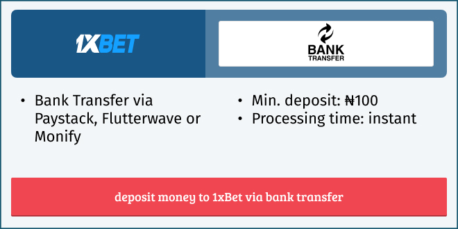 1xbet bank transfer deposit from Nigeria